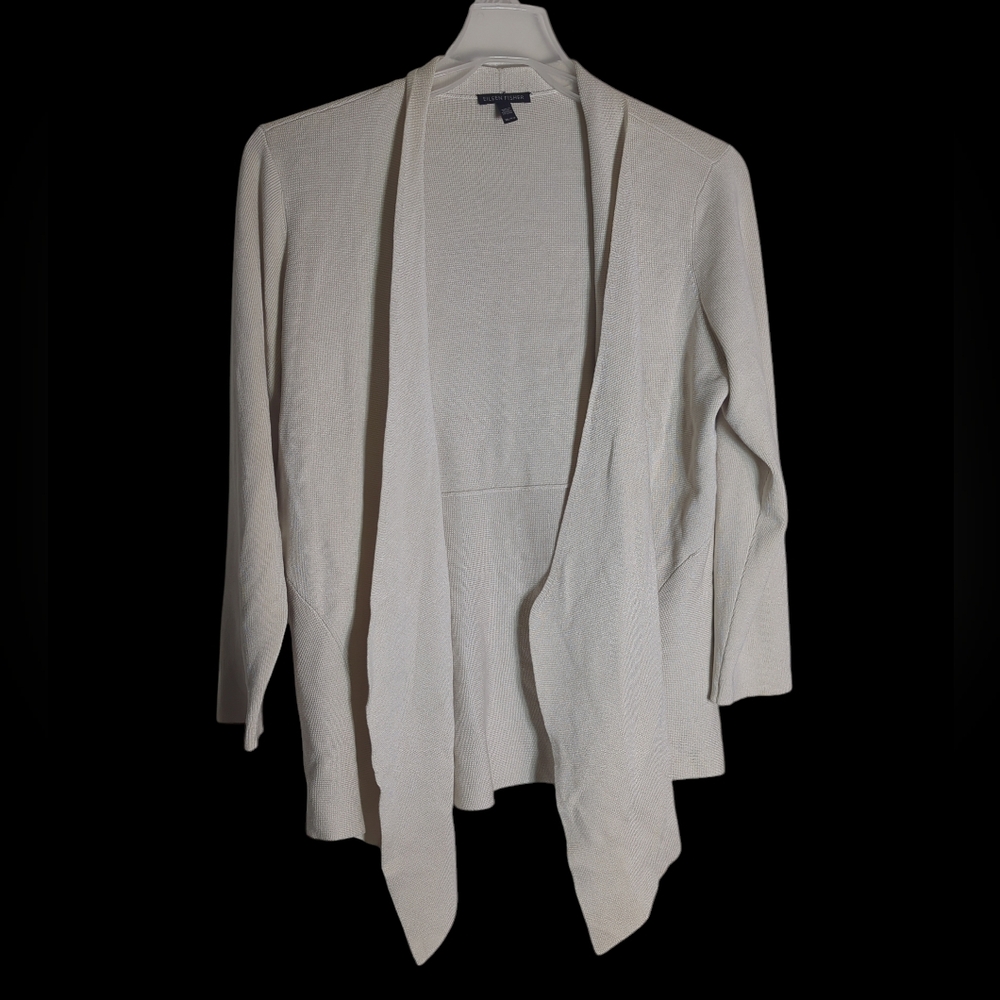 Eileen Fisher Women's Open Cardigan Ivory Silk Cotton Waterfall Quiet Luxury XL
